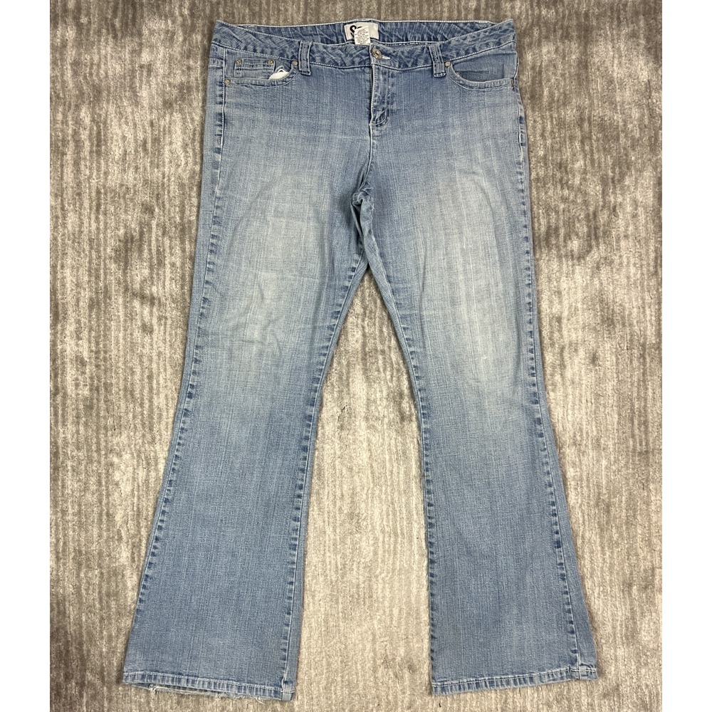 SO Jeans Womens 17 Average Light Blue Bootcut Mid Rise Flap Pocket Stretch Denim
